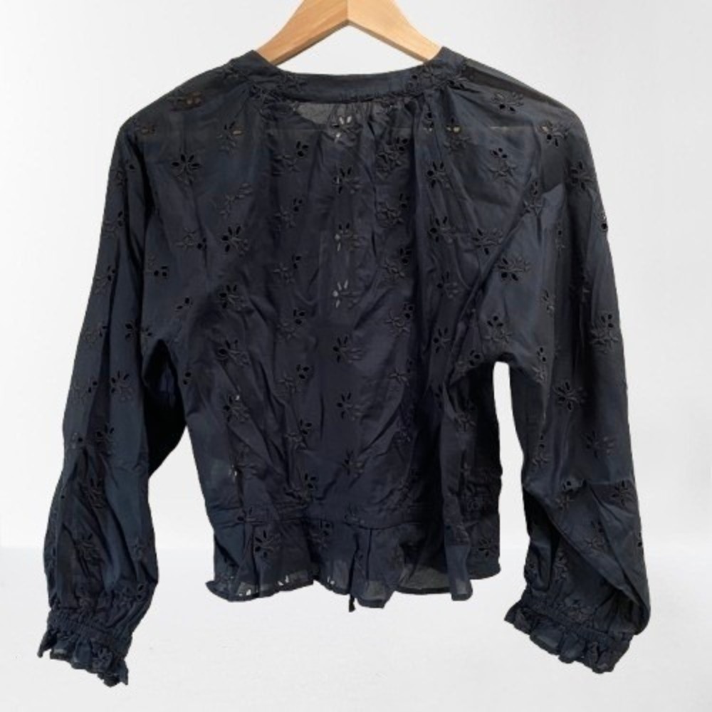 Outerknown Poet Blouse Top Black Eyelet Organic Cotton Casual Peplum NEW‎ XS - Picture 5 of 6